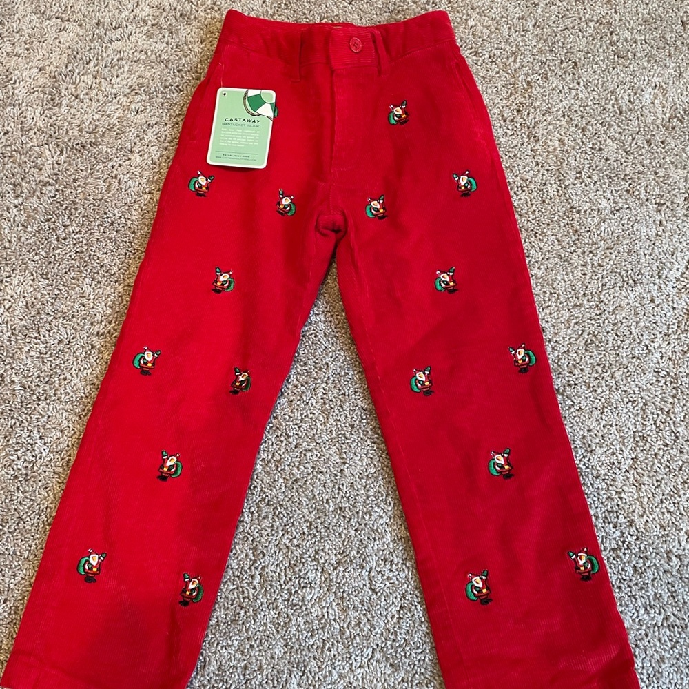 Castaway Red Corduroy Pants with Embroidered Details
